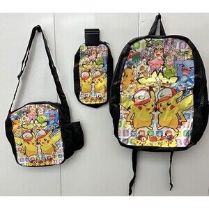 NWOT 3pc Set Pokémon Black Backpack, Lunchbox, Pencil Pouch Pikachu